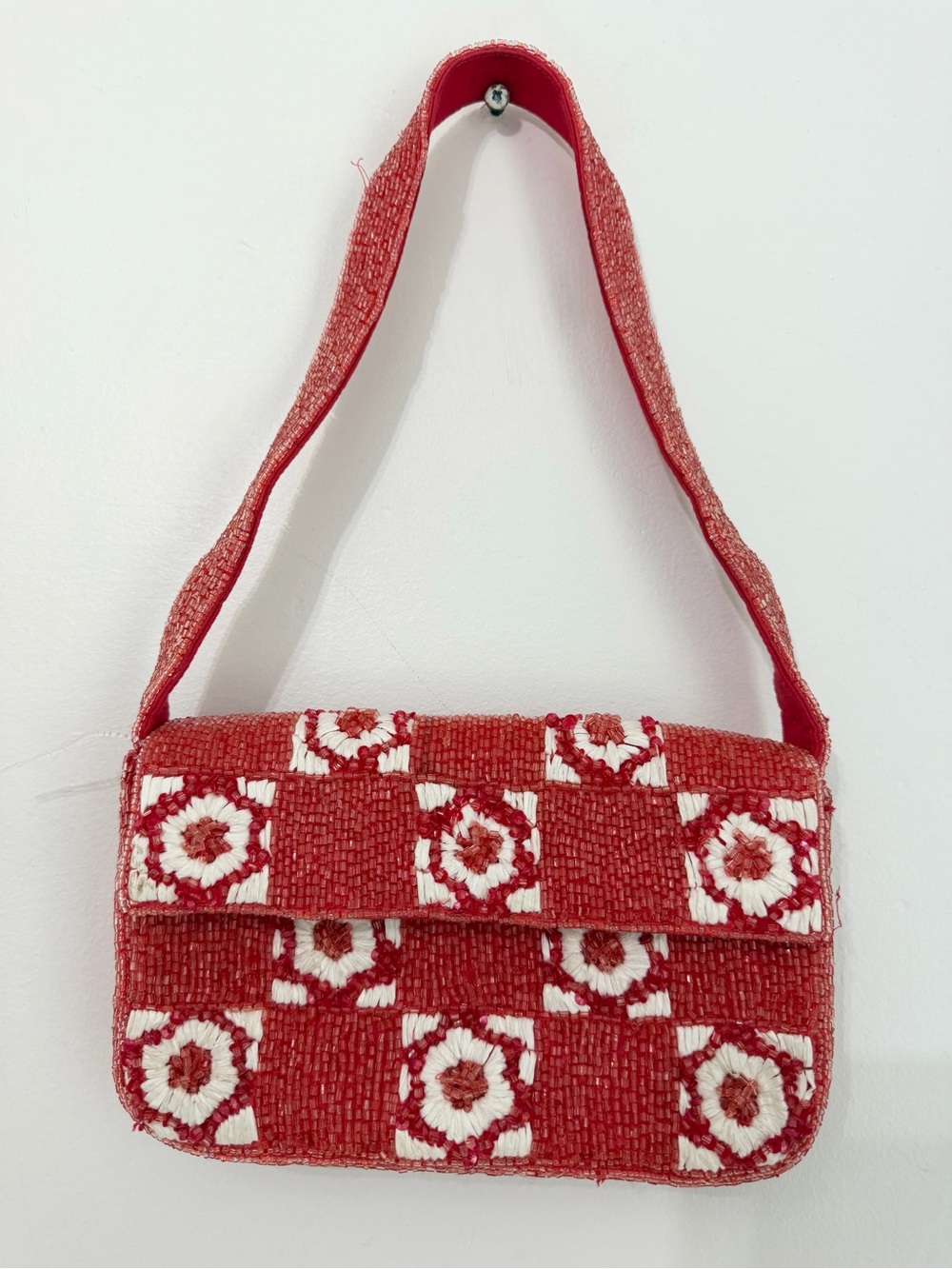 Anthropologie The Fiona Beaded Bag: Red and While Floral Festive Holiday